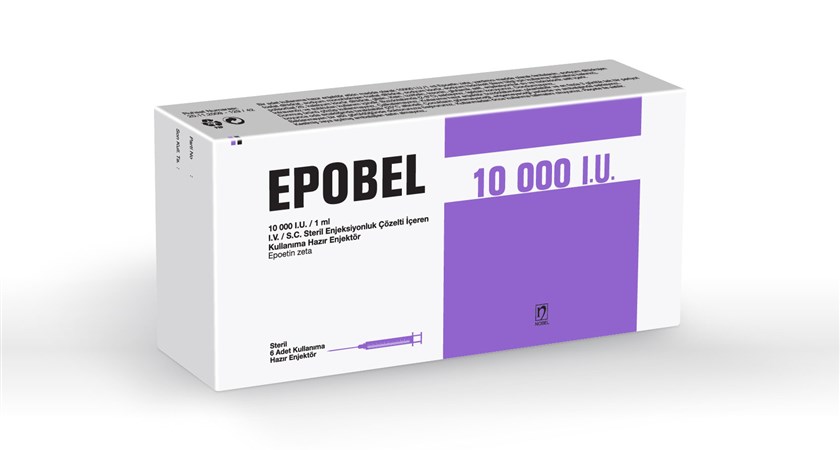 Epobel 10000 I.U./1 ml I.V./S.C. steril enjeksiyonluk çözelti içeren kullanıma hazır enjektör